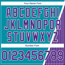 Load image into Gallery viewer, Custom Teal Purple-White Triangle Pinstripes Authentic City Edition Basketball Jersey