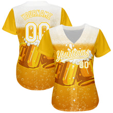 Load image into Gallery viewer, Custom Yellow White 3D Pattern Design International Beer Day Authentic Baseball Jersey