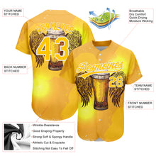 Load image into Gallery viewer, Custom Yellow White 3D Pattern Design Beer Authentic Baseball Jersey