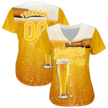 Load image into Gallery viewer, Custom Yellow White 3D Pattern Design Beer Authentic Baseball Jersey