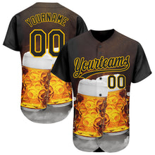 Load image into Gallery viewer, Custom Black Yellow 3D Pattern Design Beer Festival Authentic Baseball Jersey