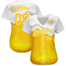 Load image into Gallery viewer, Custom Yellow White 3D Pattern Design Beer Authentic Baseball Jersey