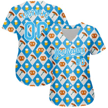 Load image into Gallery viewer, Custom White Sky Blue 3D Pattern Design Beer Festival Authentic Baseball Jersey