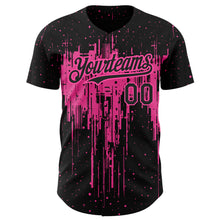 Load image into Gallery viewer, Custom Black Pink 3D Pattern Design Dripping Splatter Art Authentic Baseball Jersey
