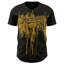 Load image into Gallery viewer, Custom Black Old Gold 3D Pattern Design Dripping Splatter Art Authentic Baseball Jersey