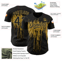 Load image into Gallery viewer, Custom Black Old Gold 3D Pattern Design Dripping Splatter Art Authentic Baseball Jersey