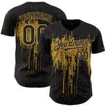 Load image into Gallery viewer, Custom Black Old Gold 3D Pattern Design Dripping Splatter Art Authentic Baseball Jersey