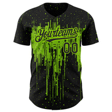 Load image into Gallery viewer, Custom Black Neon Green 3D Pattern Design Dripping Splatter Art Authentic Baseball Jersey