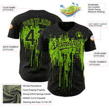Load image into Gallery viewer, Custom Black Neon Green 3D Pattern Design Dripping Splatter Art Authentic Baseball Jersey