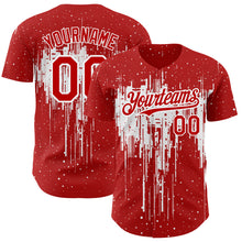 Load image into Gallery viewer, Custom Red White 3D Pattern Design Dripping Splatter Art Authentic Baseball Jersey