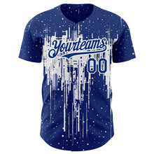Load image into Gallery viewer, Custom Royal White 3D Pattern Design Dripping Splatter Art Authentic Baseball Jersey