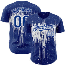 Load image into Gallery viewer, Custom Royal White 3D Pattern Design Dripping Splatter Art Authentic Baseball Jersey