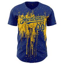 Load image into Gallery viewer, Custom Royal Yellow 3D Pattern Design Dripping Splatter Art Authentic Baseball Jersey