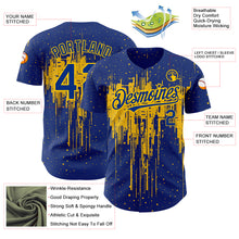 Load image into Gallery viewer, Custom Royal Yellow 3D Pattern Design Dripping Splatter Art Authentic Baseball Jersey