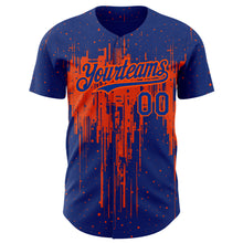 Load image into Gallery viewer, Custom Royal Orange 3D Pattern Design Dripping Splatter Art Authentic Baseball Jersey