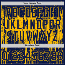 Load image into Gallery viewer, Custom Navy Gold 3D Pattern Design Dripping Splatter Art Authentic Baseball Jersey