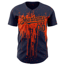 Load image into Gallery viewer, Custom Navy Orange 3D Pattern Design Dripping Splatter Art Authentic Baseball Jersey