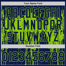 Load image into Gallery viewer, Custom Navy Neon Green 3D Pattern Design Dripping Splatter Art Authentic Baseball Jersey