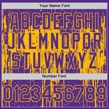 Load image into Gallery viewer, Custom Purple Gold 3D Pattern Design Dripping Splatter Art Authentic Baseball Jersey