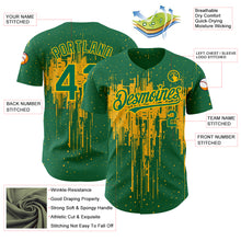 Load image into Gallery viewer, Custom Kelly Green Gold 3D Pattern Design Dripping Splatter Art Authentic Baseball Jersey