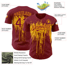 Load image into Gallery viewer, Custom Crimson Gold 3D Pattern Design Dripping Splatter Art Authentic Baseball Jersey