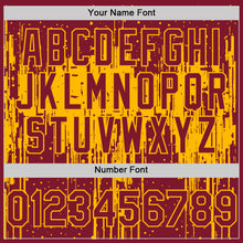 Load image into Gallery viewer, Custom Crimson Gold 3D Pattern Design Dripping Splatter Art Authentic Baseball Jersey