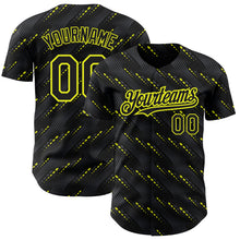 Load image into Gallery viewer, Custom Black Neon Yellow 3D Pattern Design Slant Lines Authentic Baseball Jersey