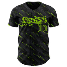 Load image into Gallery viewer, Custom Black Neon Green 3D Pattern Design Slant Lines Authentic Baseball Jersey
