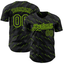 Load image into Gallery viewer, Custom Black Neon Green 3D Pattern Design Slant Lines Authentic Baseball Jersey