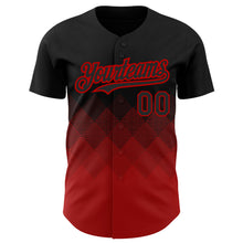 Load image into Gallery viewer, Custom Black Red 3D Pattern Design Gradient Square Shapes Authentic Baseball Jersey
