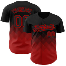 Load image into Gallery viewer, Custom Black Red 3D Pattern Design Gradient Square Shapes Authentic Baseball Jersey