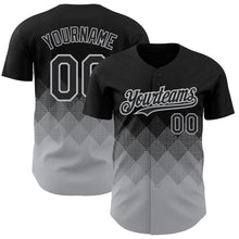 Load image into Gallery viewer, Custom Black Gray 3D Pattern Design Gradient Square Shapes Authentic Baseball Jersey