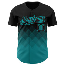 Load image into Gallery viewer, Custom Black Teal 3D Pattern Design Gradient Square Shapes Authentic Baseball Jersey