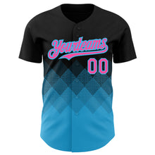 Load image into Gallery viewer, Custom Black Pink-Sky Blue 3D Pattern Design Gradient Square Shapes Authentic Baseball Jersey