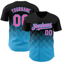 Load image into Gallery viewer, Custom Black Pink-Sky Blue 3D Pattern Design Gradient Square Shapes Authentic Baseball Jersey