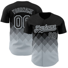 Load image into Gallery viewer, Custom Black Silver 3D Pattern Design Gradient Square Shapes Authentic Baseball Jersey
