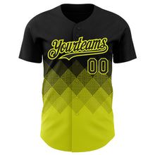 Load image into Gallery viewer, Custom Black Neon Yellow 3D Pattern Design Gradient Square Shapes Authentic Baseball Jersey
