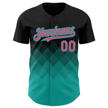Load image into Gallery viewer, Custom Black Neon Pink-Aqua 3D Pattern Design Gradient Square Shapes Authentic Baseball Jersey