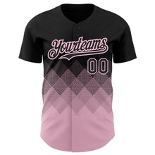 Load image into Gallery viewer, Custom Black Light Pink 3D Pattern Design Gradient Square Shapes Authentic Baseball Jersey