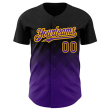 Load image into Gallery viewer, Custom Black Purple-Gold 3D Pattern Design Gradient Square Shapes Authentic Baseball Jersey