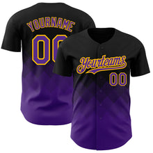Load image into Gallery viewer, Custom Black Purple-Gold 3D Pattern Design Gradient Square Shapes Authentic Baseball Jersey