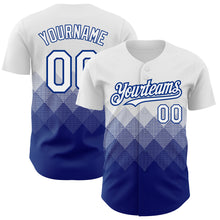 Load image into Gallery viewer, Custom White Royal 3D Pattern Design Gradient Square Shapes Authentic Baseball Jersey