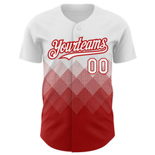 Load image into Gallery viewer, Custom White Red 3D Pattern Design Gradient Square Shapes Authentic Baseball Jersey