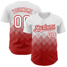 Load image into Gallery viewer, Custom White Red 3D Pattern Design Gradient Square Shapes Authentic Baseball Jersey