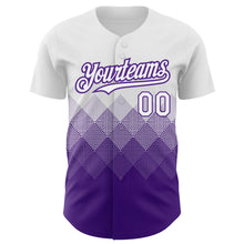 Load image into Gallery viewer, Custom White Purple 3D Pattern Design Gradient Square Shapes Authentic Baseball Jersey