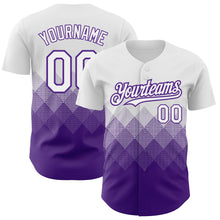 Load image into Gallery viewer, Custom White Purple 3D Pattern Design Gradient Square Shapes Authentic Baseball Jersey