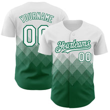 Load image into Gallery viewer, Custom White Kelly Green 3D Pattern Design Gradient Square Shapes Authentic Baseball Jersey
