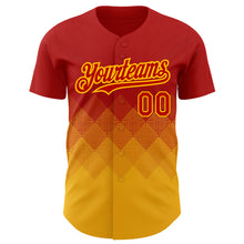 Load image into Gallery viewer, Custom Red Gold 3D Pattern Design Gradient Square Shapes Authentic Baseball Jersey