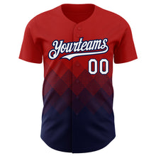 Load image into Gallery viewer, Custom Red White-Navy 3D Pattern Design Gradient Square Shapes Authentic Baseball Jersey