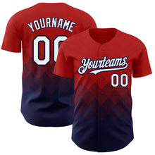 Load image into Gallery viewer, Custom Red White-Navy 3D Pattern Design Gradient Square Shapes Authentic Baseball Jersey